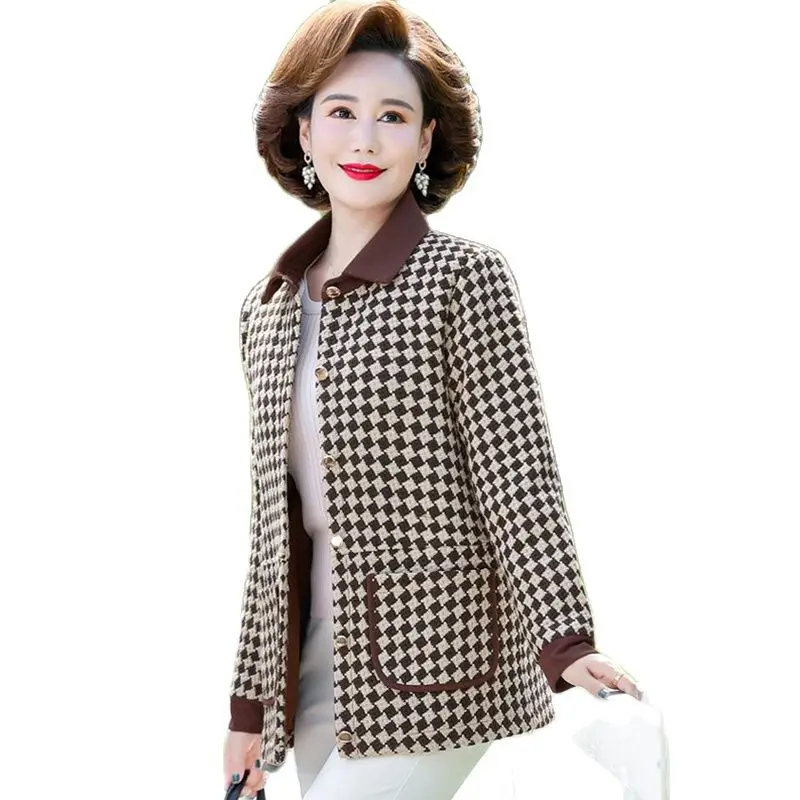 

Middle-aged Mother's Spring And Autumn 2023 New Fashion For Middle-aged And Elderly Women's Autumn Plaid 5XL