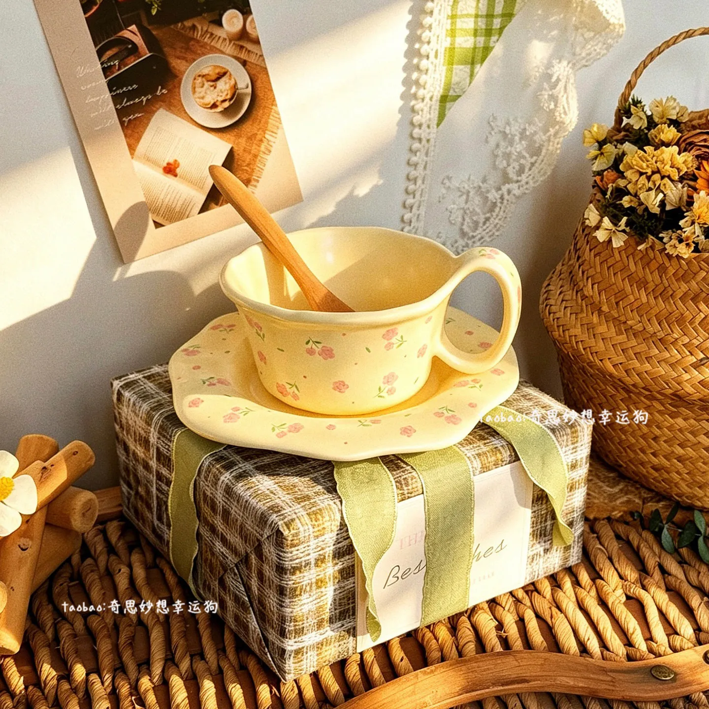 240ml Floral Print Coffee Cup Dish Set 2026 New Household High Aesthetic Ceramic Cup Birthday Gift to Friends and Family