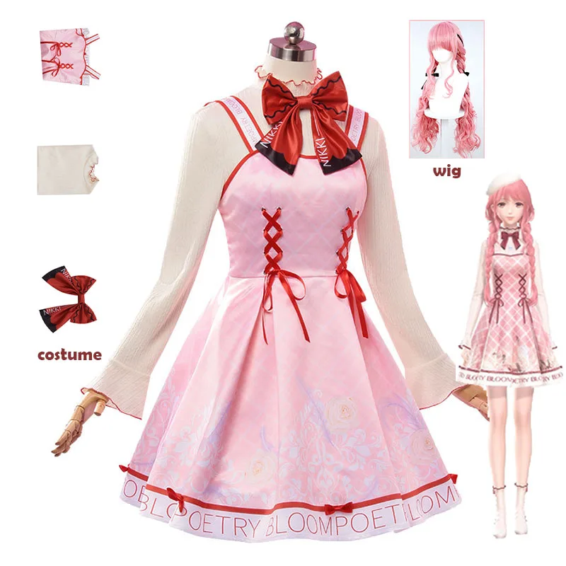 

Костюм для косплея по аниме-игре Infinity Nikki, парик Никки, милый комплект с юбкой, розовое платье в стиле Лолита, наряд для вечеринки для женщин на Хэллоуин