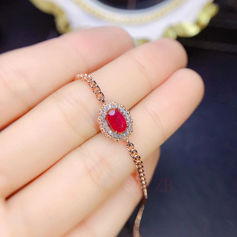 925 sterling silver 14K gold plated Small grain bracelet for women Korean style Simple Japanese style natural ruby bracelet