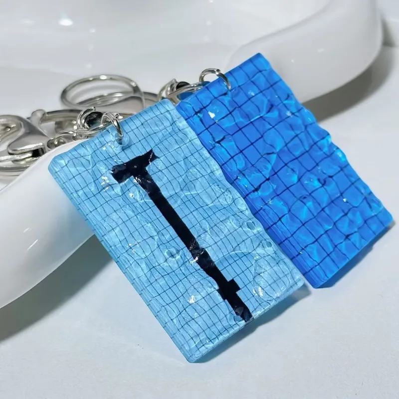Fashionable and Creative Water Ripple Swimming Pool Acrylic Keychain Pendant Blue Car Chain Yellow Hanging Ornament Decorations