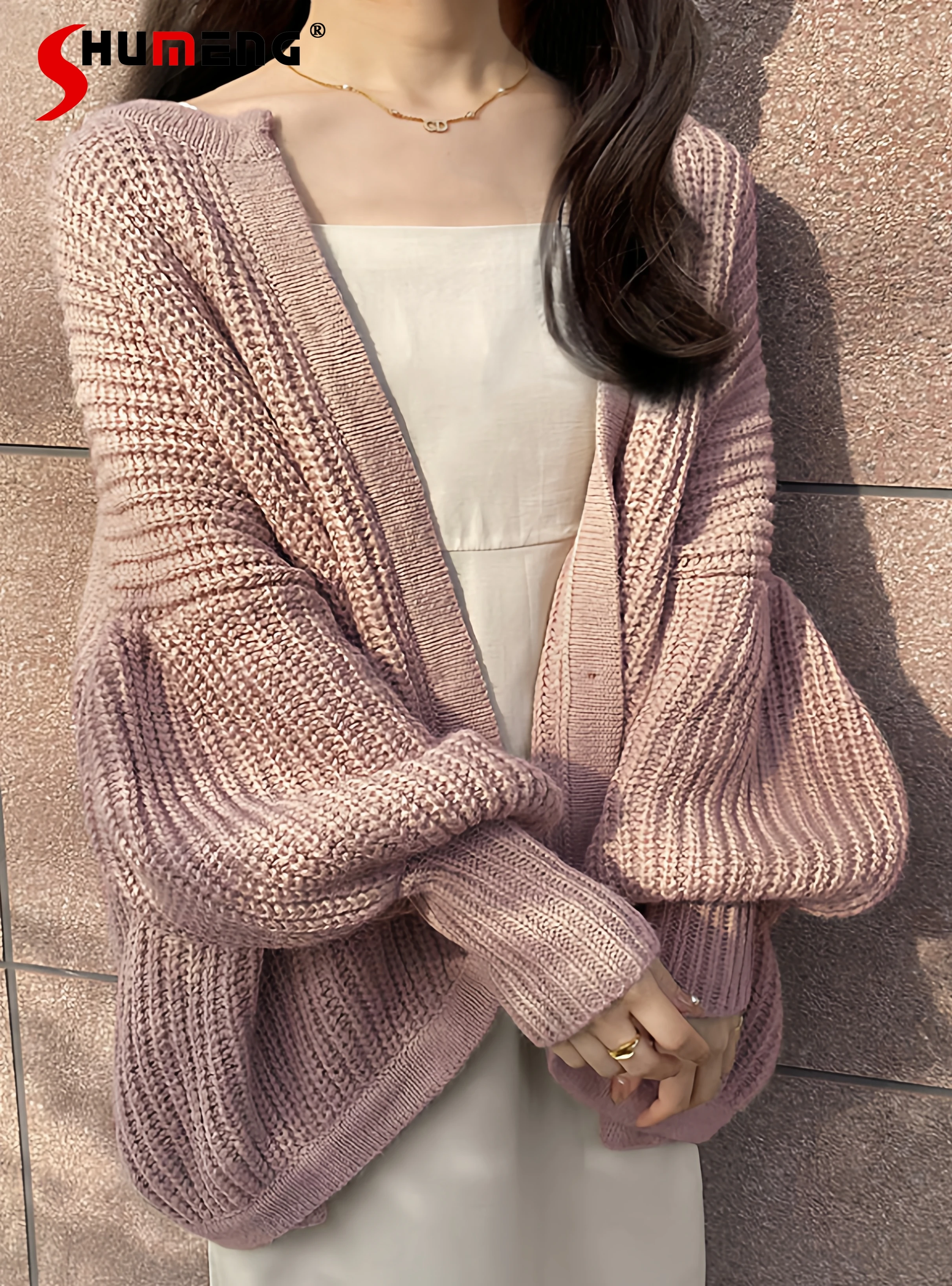 

Japanese Style Elegant Sweet Round Neck Puff Sleeve Single-Breasted Versatile Loose Casual Knitted Cardigan Sweater Women Autumn