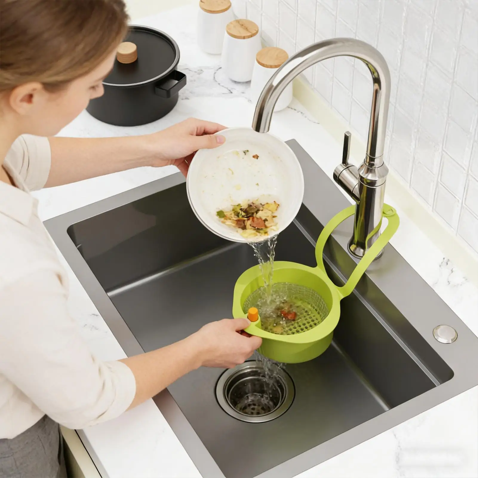 

Sink Drain Strainer Press Dumping Faucet-Mount Sink Strainer Basket for Household Home Vegetable Garbage Apartment Restaurant