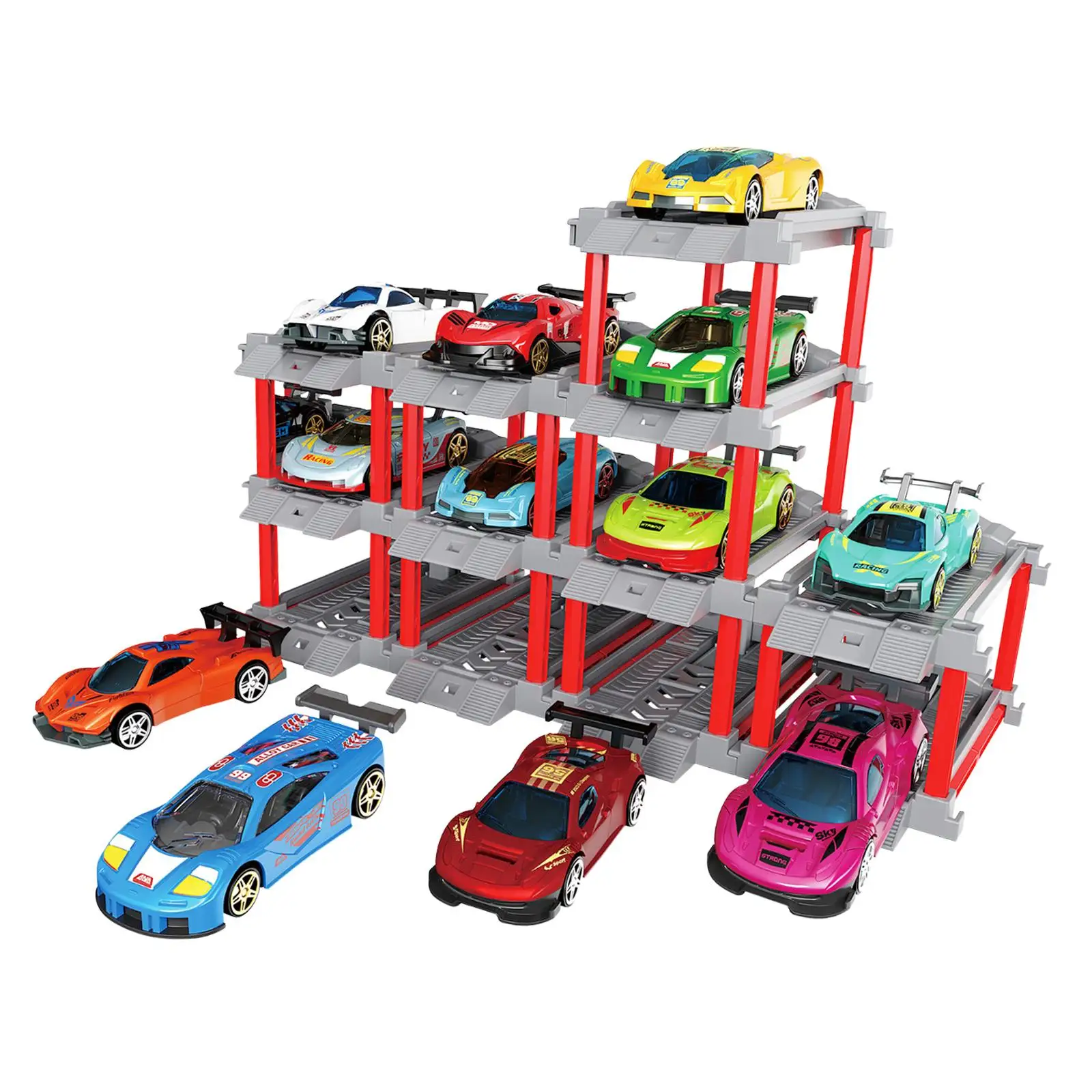 Zurückziehen Fahrzeug Set DIY Gebäude Sammlerstück Parkplatz Garage Spielzeug Spielset für Preis Box Festival Party Gefälligkeiten Geburtstag Sand