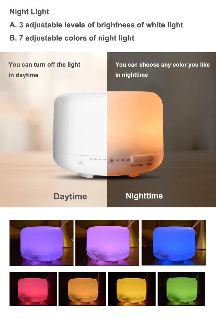 Luz nocturna de 7 colores con altavoz Bluetooth, humidificador de aire por pulverización ultrasónica de 500ML, difusor de Aroma para oficina, hogar, estado de ánimo relajante