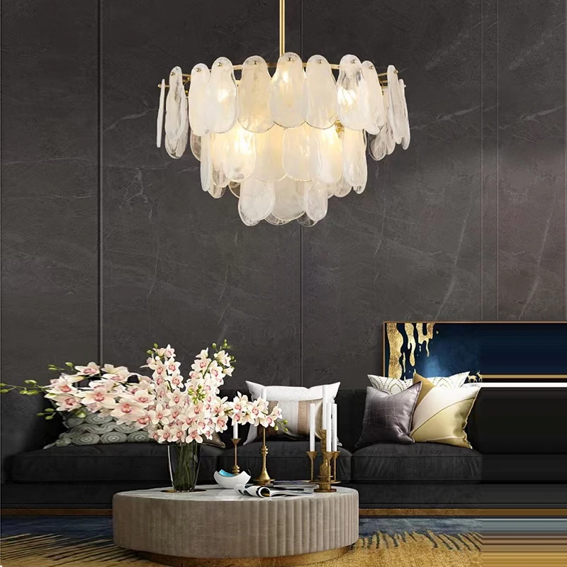 

Luxury Cloudy Glass Chandeliers New Trend Modern LED Lustre Indoor Lighting Fixtures for Living Room Decor Hanging Lamp Home