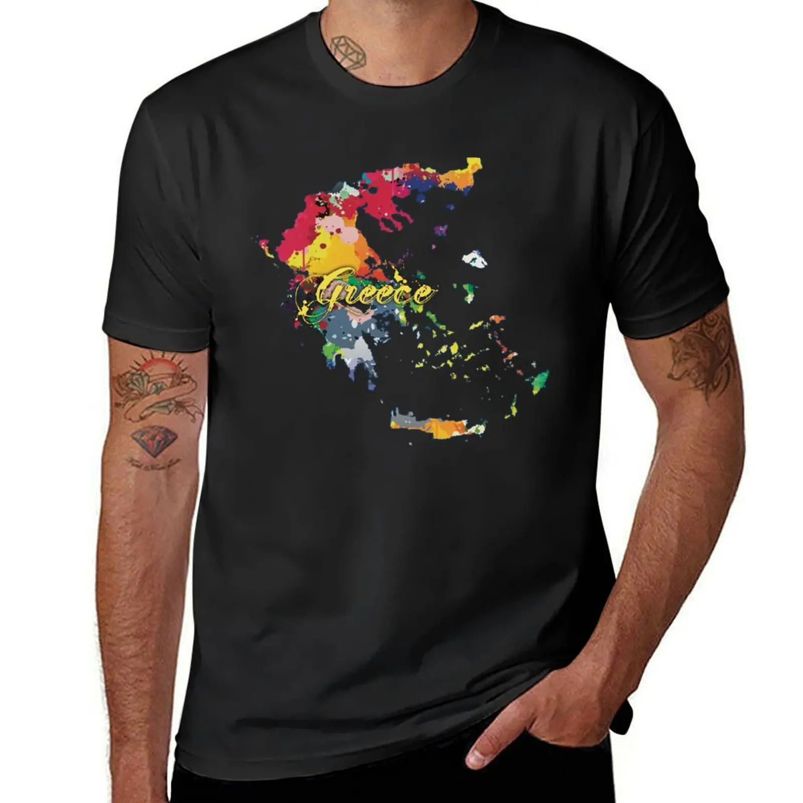 

Greece Colourful Country Map T-Shirt animal prinfor boys graphics Aesthetic clothing plain white t shirts men