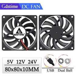 GDSTIME – ventilateur de refroidissement USB Ultra-fin, double boule, 5V, 12V, 24V, 80x80x10MM, pour ordinateur portable, 8010, 8CM