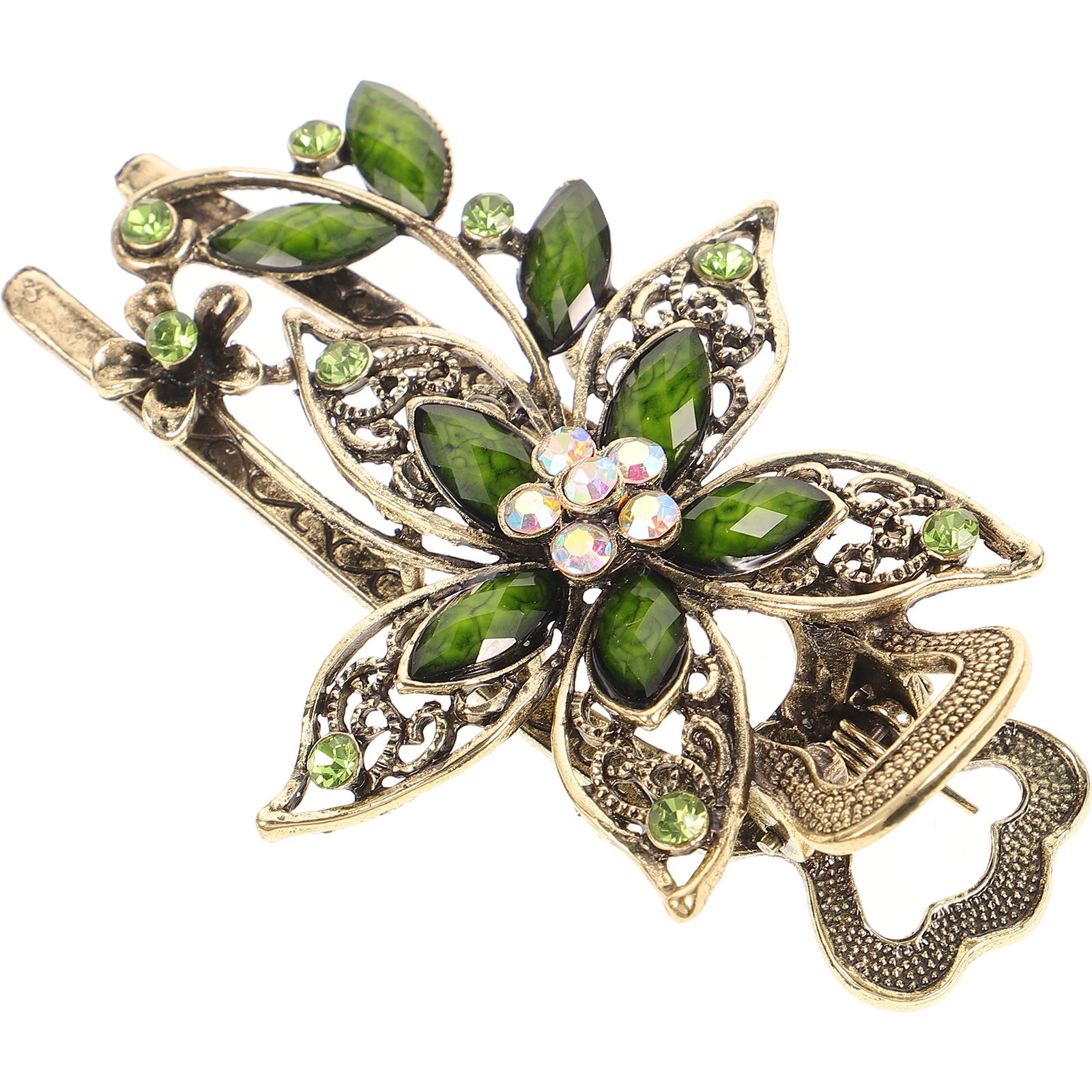 

Elegant Petal Hair Clip Green Crystal Barrette Vintage Hairpin Accessories for Women Church Meeting Party Wedding