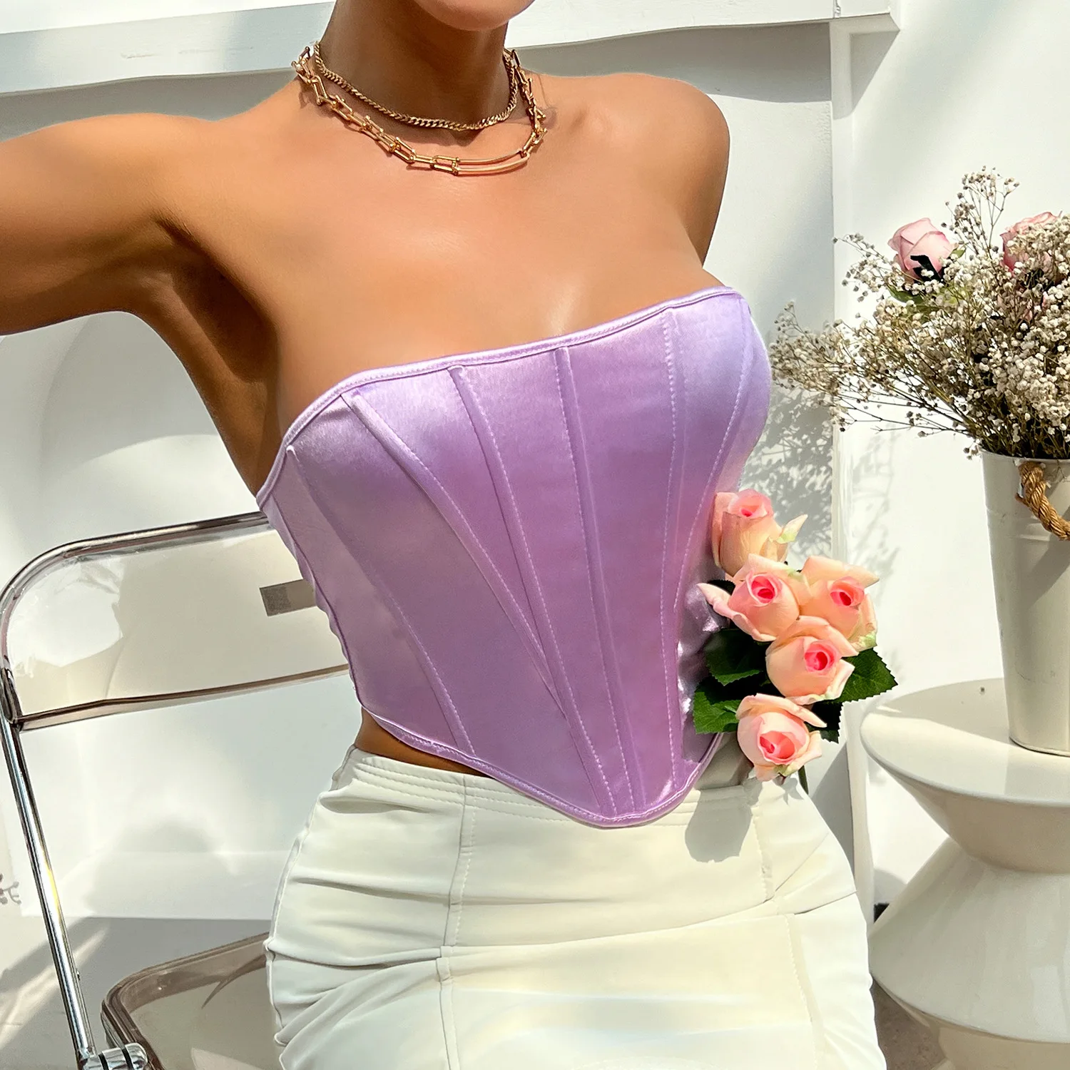 Sexy Women Tube Tops Solid Sleeveless Slim Waist Corset Cropped Top 2023 Summer Casual Elegant Outfits Corset Top Fashion Vest