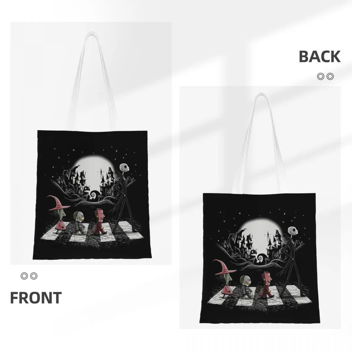 Custom Cute Print Jack Sally Skull Halloween Shopping Tote Bags Reusable Canvas Shopper Shoulder Tim Burton Christmas Handbag