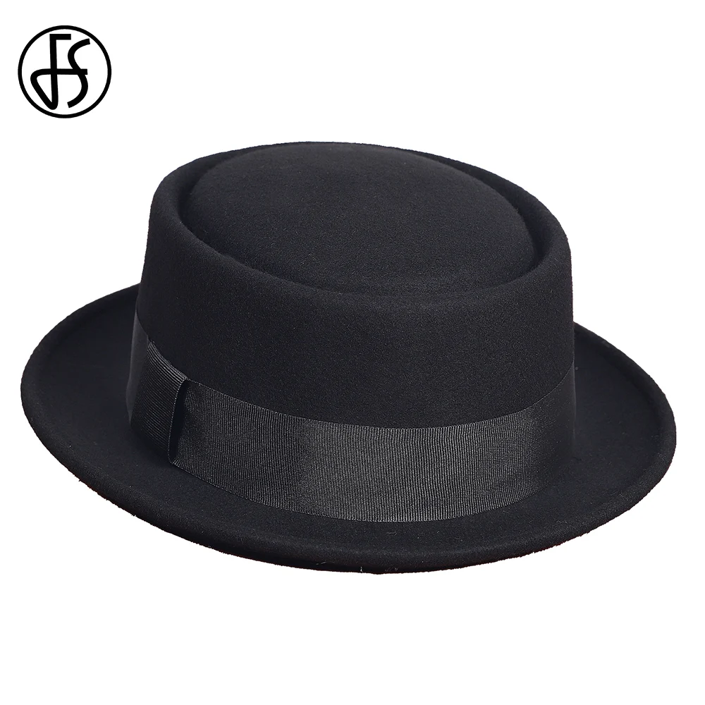 FS Small Top Hat Church Panama Gangsters Caps Gentleman Black Jazz Pork Pie Hats For Men Winter Wedding 100% Wool Felt Fedora