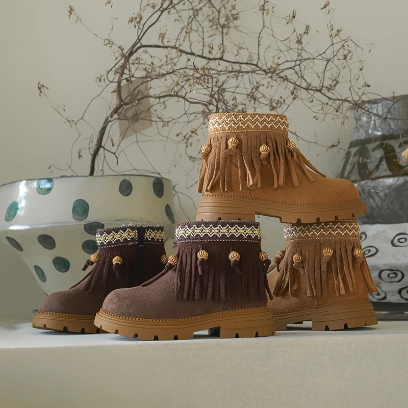 

Children Shoes 2025 New Autumn Girls Fashion Boots Korean Style Princess Shoes with Tassels High Top Ankle Boots for Toddler