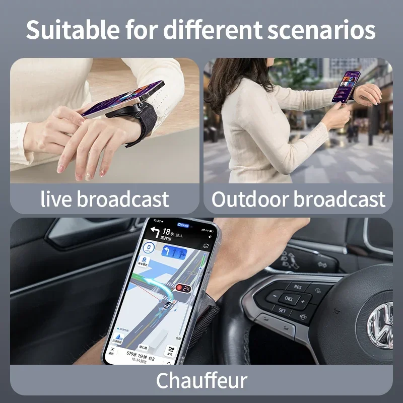 Wristband Phone Holder Wrist Strap Portable Anti-Slip Portable Magnetic Car Holder for Sports Driving Running Cycling