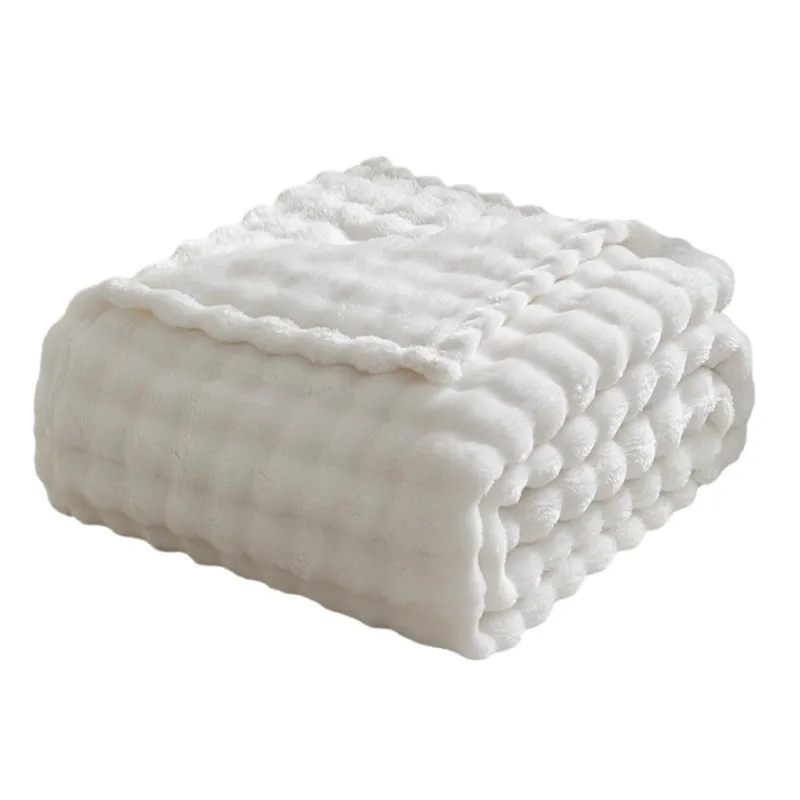 Couvertures en peluche blanche à bulles 3D, Plaid en flanelle texturée, doux, chaud et confortable, pour canapé, cadeau de noël