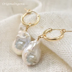 Real Natural Baroque Pearl Earrings 14K Gold Filled Fine Jewelry Hoop Earrings Brincos Pendientes Oorbellen Boho Earrings