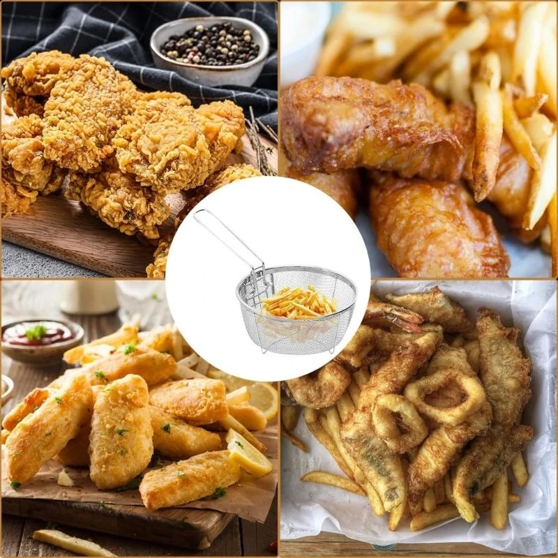 96GF Strainers Basket Stainless Steel Texture Deep Cooking Tool for Frieds Fish