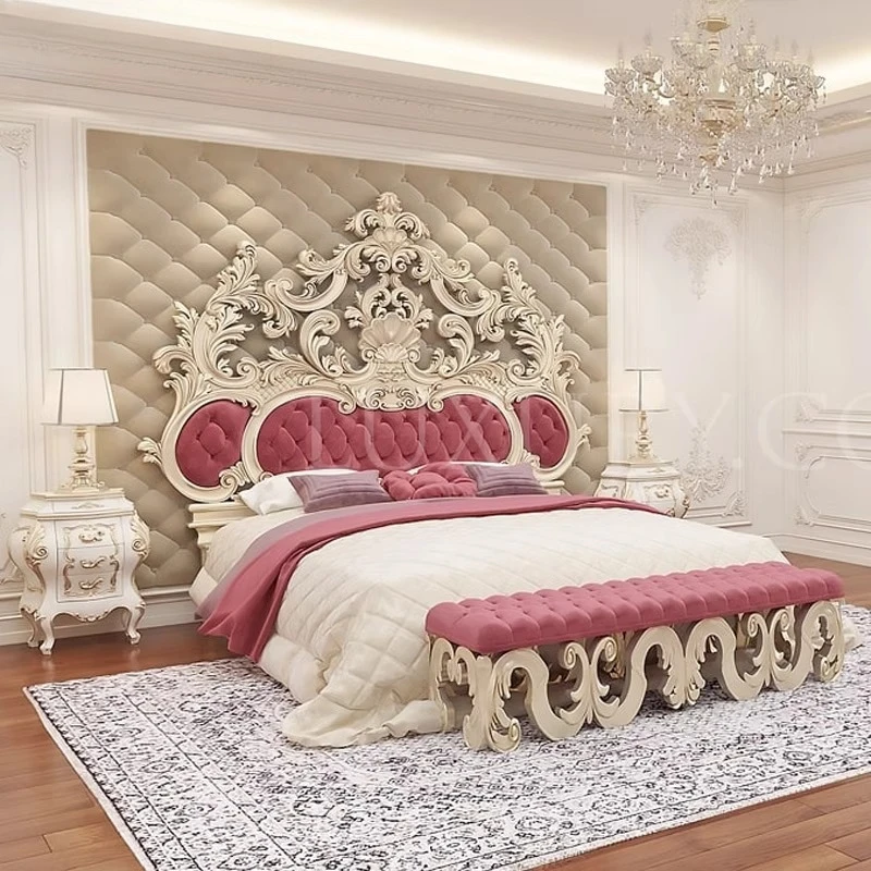 

French Luxury Bed Wedding Romantic Bedroom Solid Wood Double Bed High Quality Comfortable Aesthetics Beliche Hotel Furniture