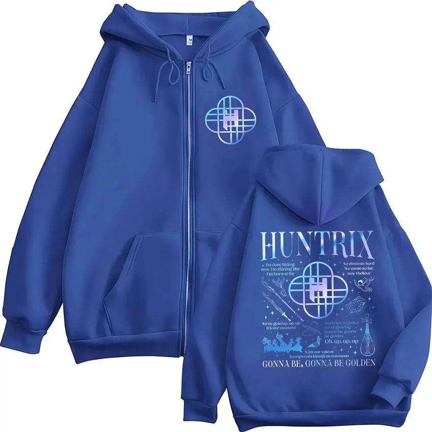 Logo Huntrix limitato 2025 Felpa con cappuccio con cerniera KPop Demon Hunters Felpa con zip Uomo Donna Y2K Cappotti oversize vintage Giacca con cappuccio