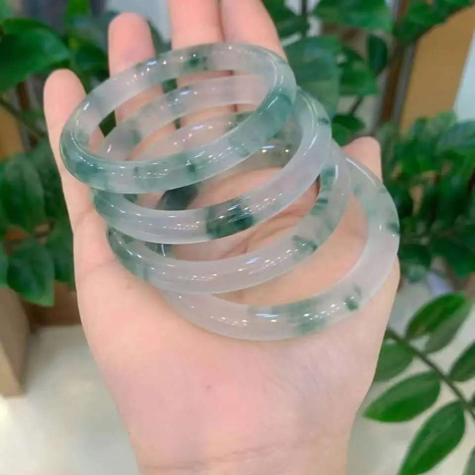 

High ice species African emerald quartzite jade bracelet thin round bar emerald flower Mother's Day 520 gift box