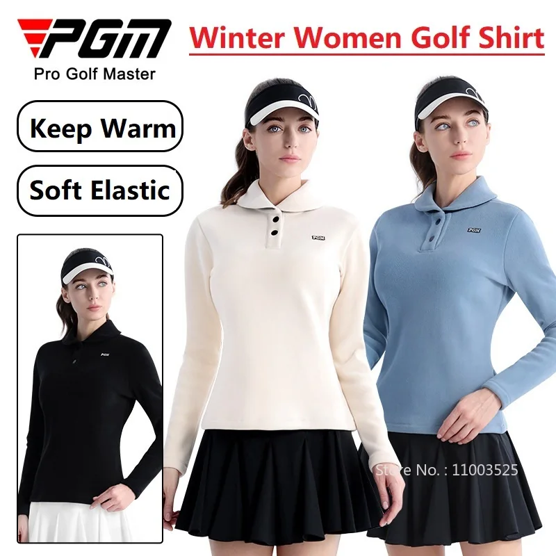 

PGM Fleece Golf Clothing Women Autumn Winter Sports Shirts Long Sleeve Keep Warm Pullovers Lady Polo Collar Thicken Golf Tops