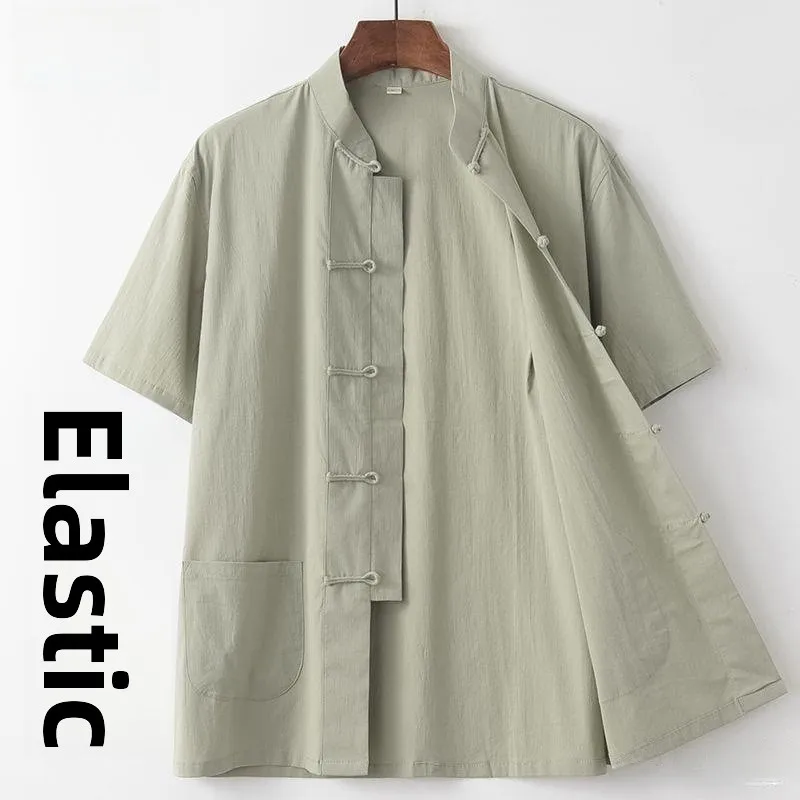 

Летний легкий хлопок и лен повседневный ort Sve эластичный китайский Sle irt мужской молодежный свободный крой чайный сервиз