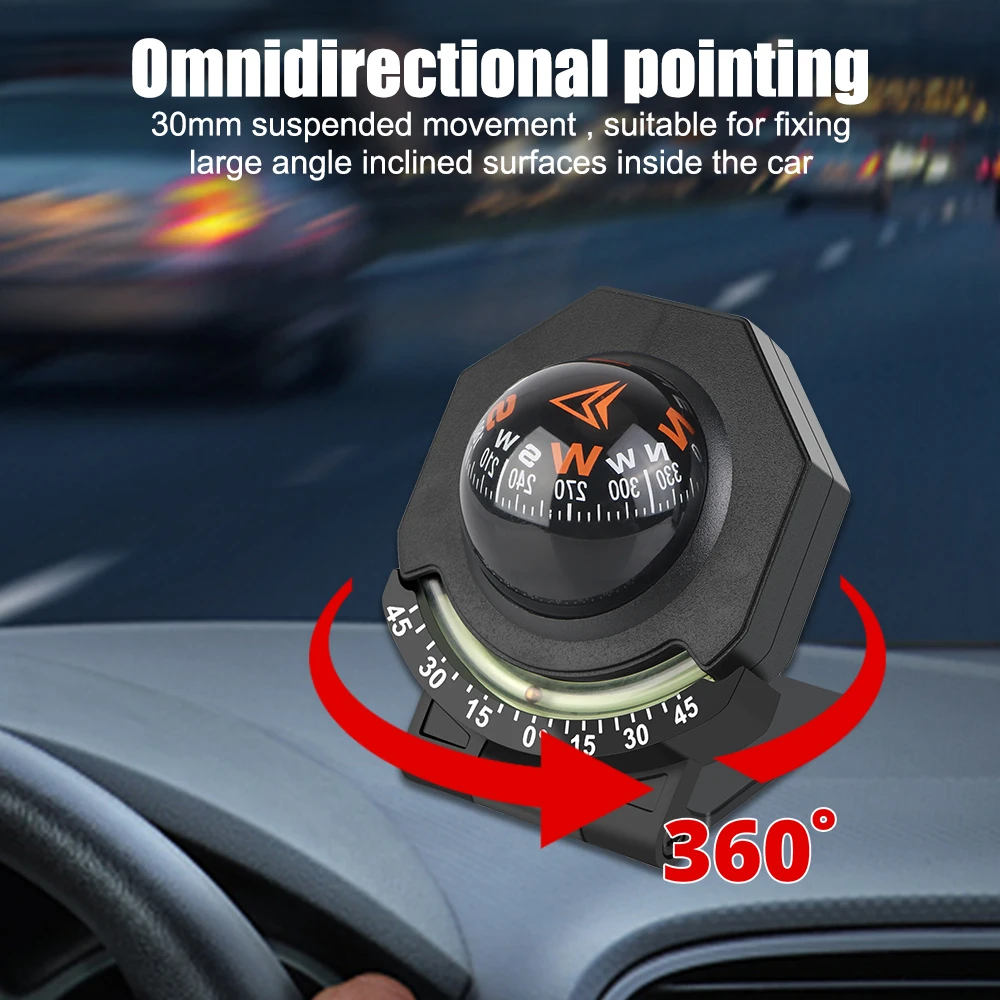 2-In-1 Foldable Car Mount Compass Ball High Precision Navigation Compass for Vehicle Boat With Slope Meter Car Dashboard Compass