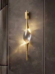 Postmodern minimalist copper crystal wall lamp decoration hotel living room bedroom bedside wall light