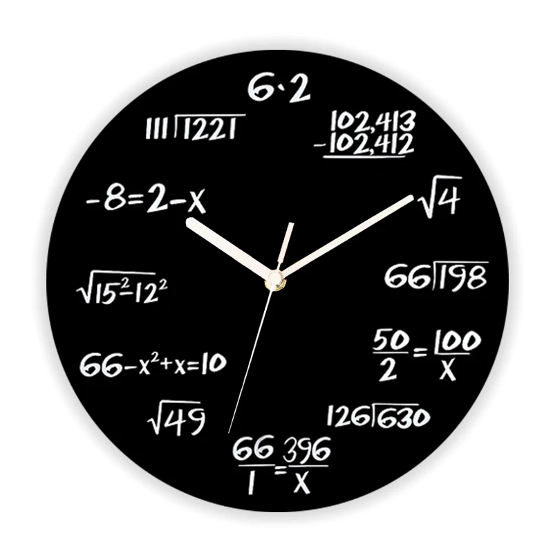 Cool Turquoise Physics and Math Symbols Geek Round Wall Clock for Math Lover Gift Modern Mathematical Formula Wall Watch Decor