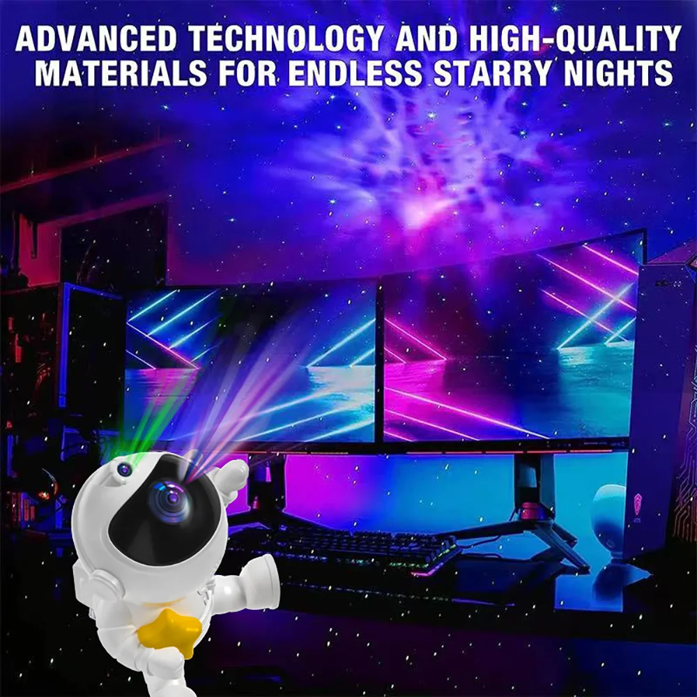 Kids Star Projector Night Light Rechargeable Astronaut Starry Nebula Ceiling LED Lamp 360°Rotation Galaxy Lighting for Children