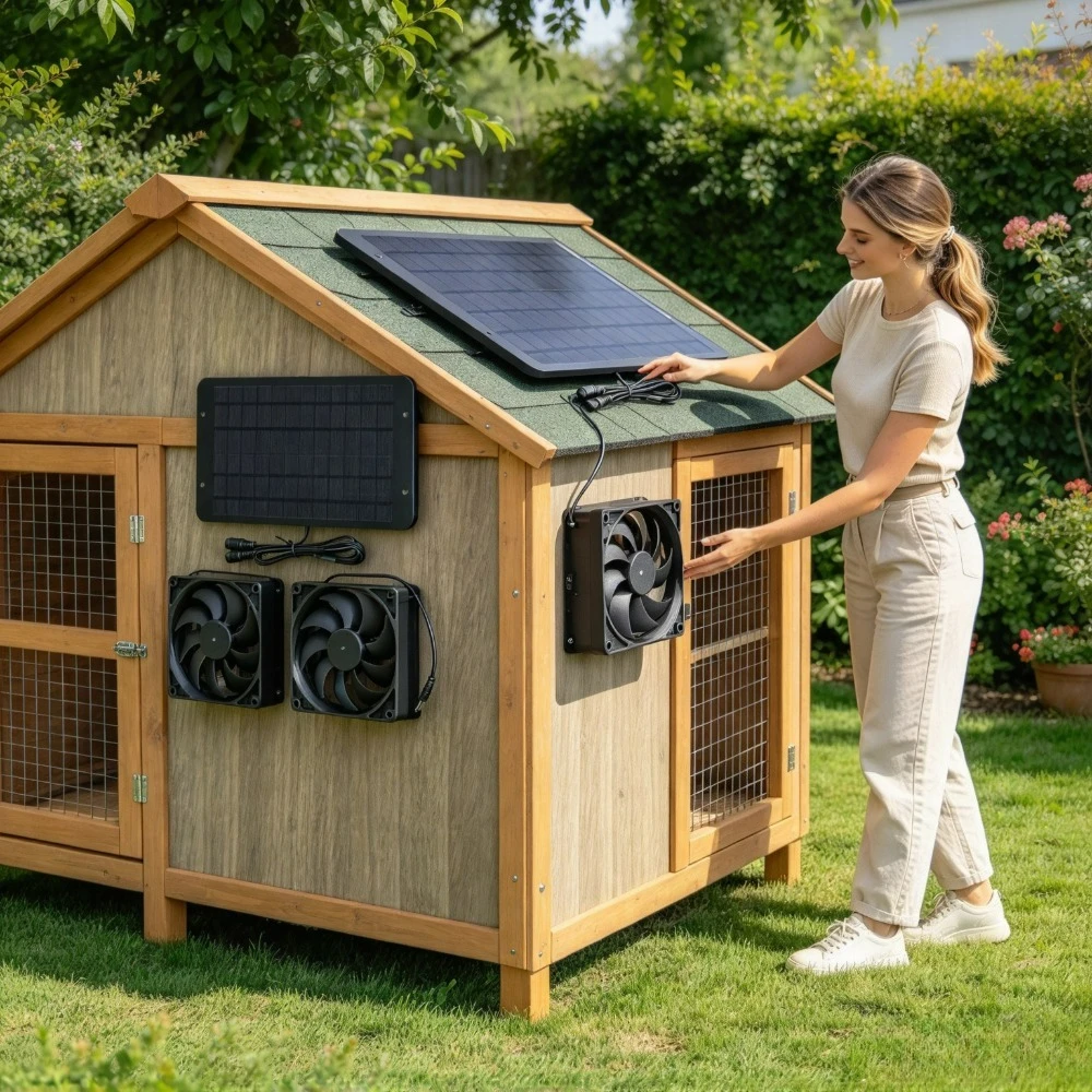 10W Solar Panel Double Ventilation Fan Waterproof Solar Cooling Fan for Chicken Coop Dog House Greenhouse RV Camper Outdoor Pet