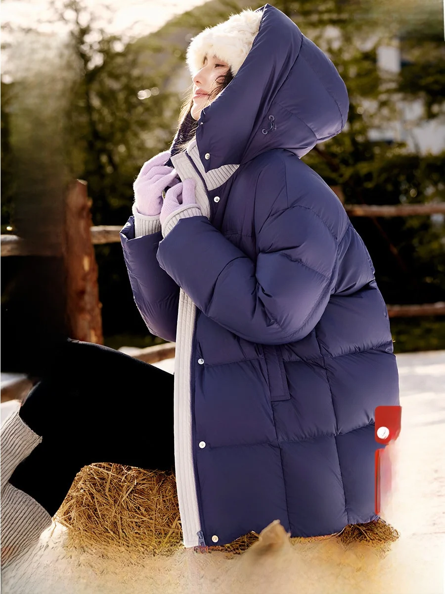 

Зимняя женская куртка XWI Xinwei 90 White Du с пуховым наполнителем, фиолетовая, с вязаной шапкой и встроенным воротником, теплая верхняя одежда