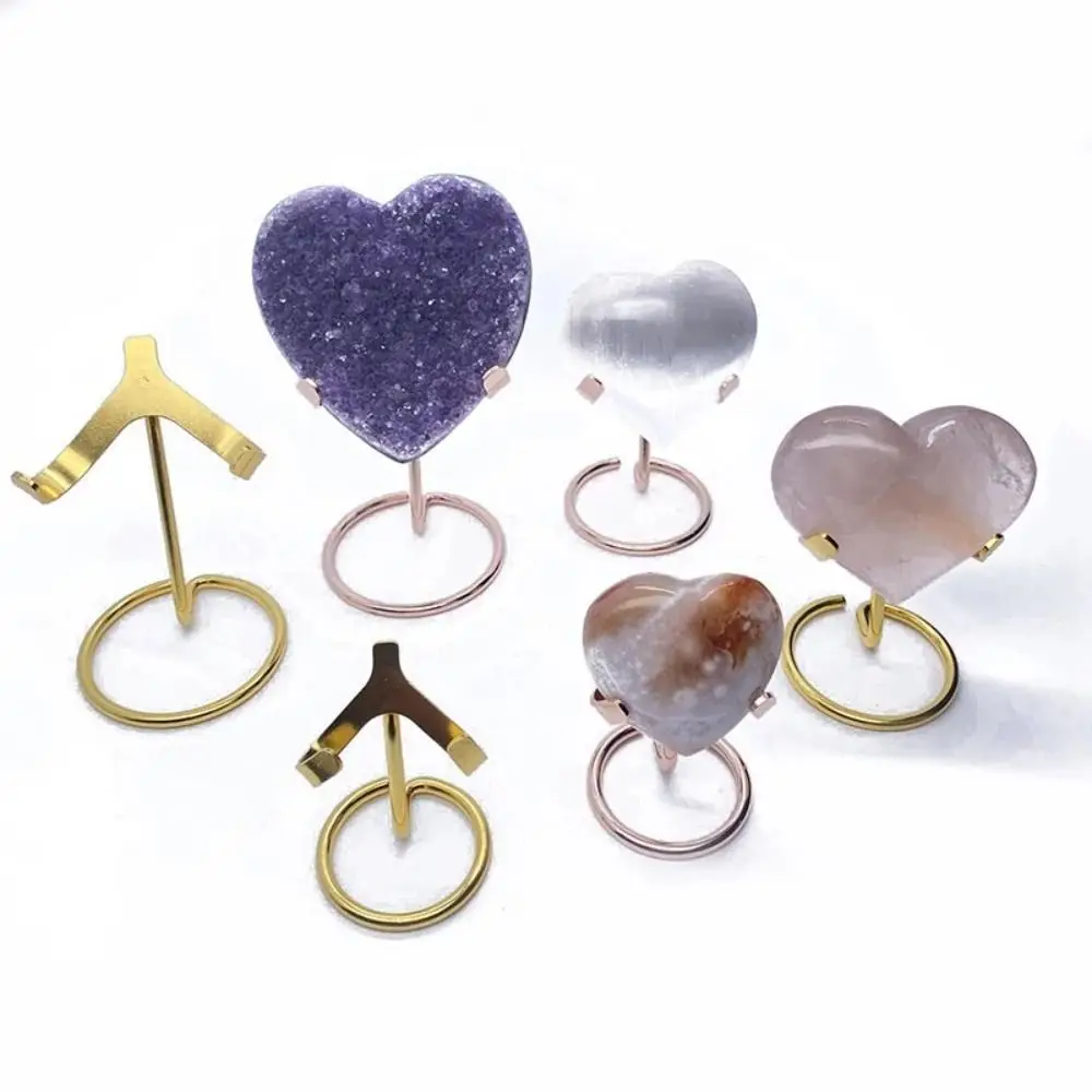 Metal Base Love Chip Bracket Simple Style Decorative Crystal Specimen Display Holder Silver/Golden/Black