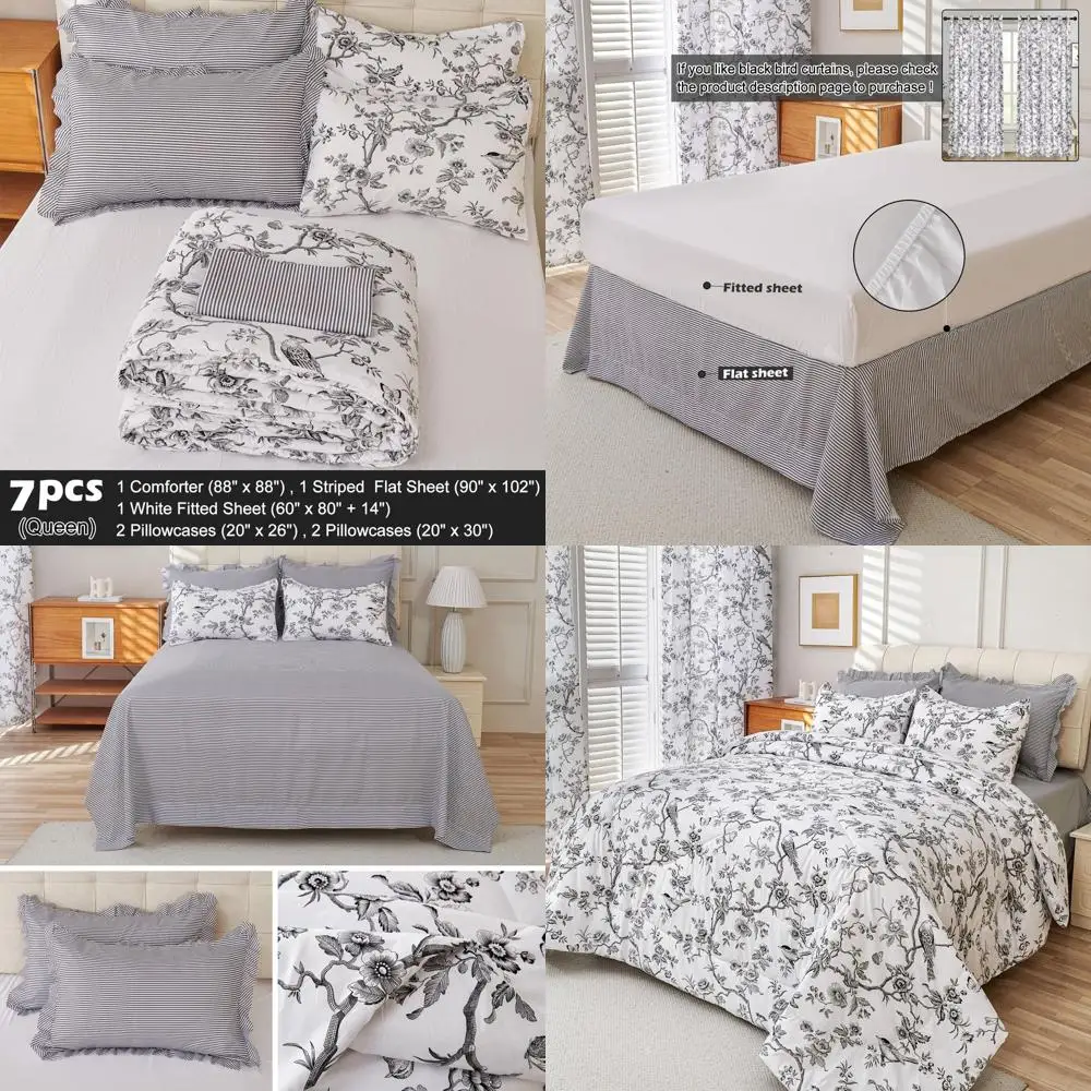 

Комплект постельного белья из 7 предметов: легкое всесезонное одеяло с цветочным узором, простыня и наволочки (90x90)