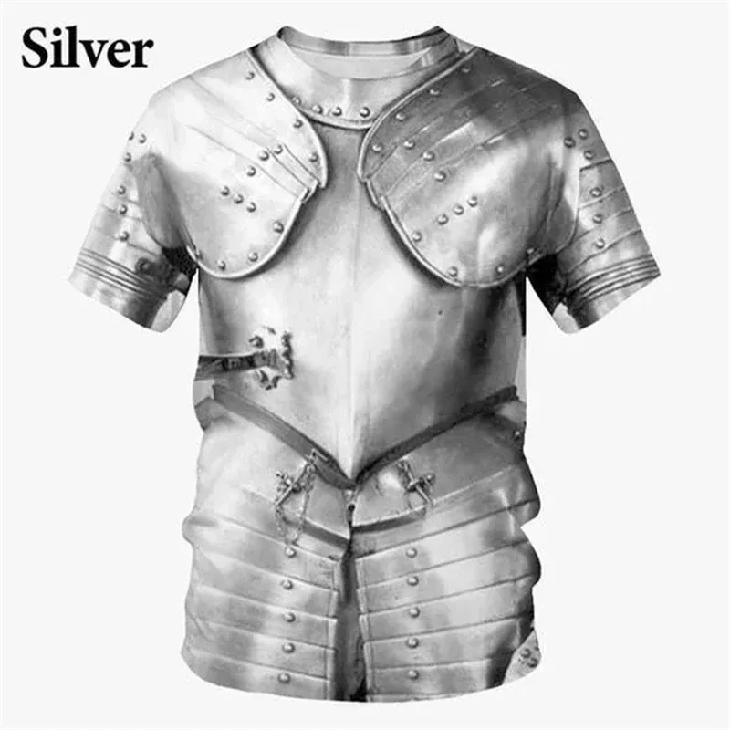 3D-Druck Mittelalterliche Rüstung Cosplay Sport Schnell trocknend Atmungsaktives Herren-T-Shirt Lässige Mode Rundhals Eltern-Kind-Kurzarm-Top