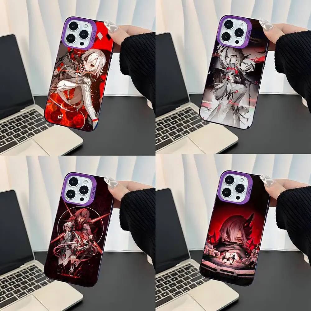 

G-Genshin Impact A-Arlecchino For iPhone 17,16,15,14,13,12,11,Mini,Pro,E,SE4,XS,MAX Purple Shockproof Candy Matte Cover