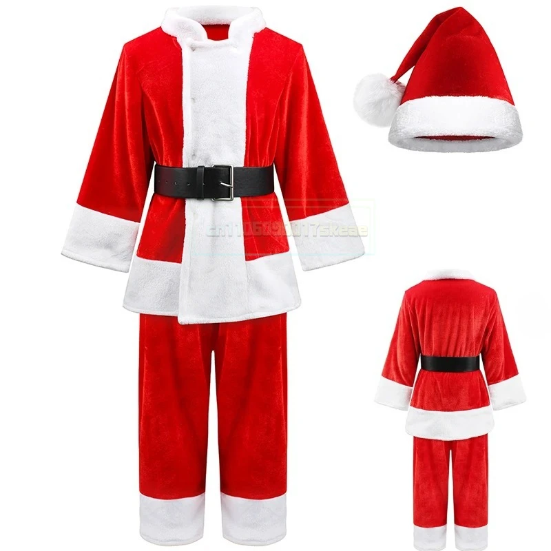 

2025 Kids Christmas Santa Costume Suit Cosplay Deluxe Plush Claus Costume For Boys Girls Halloween Christmas Party Outfits