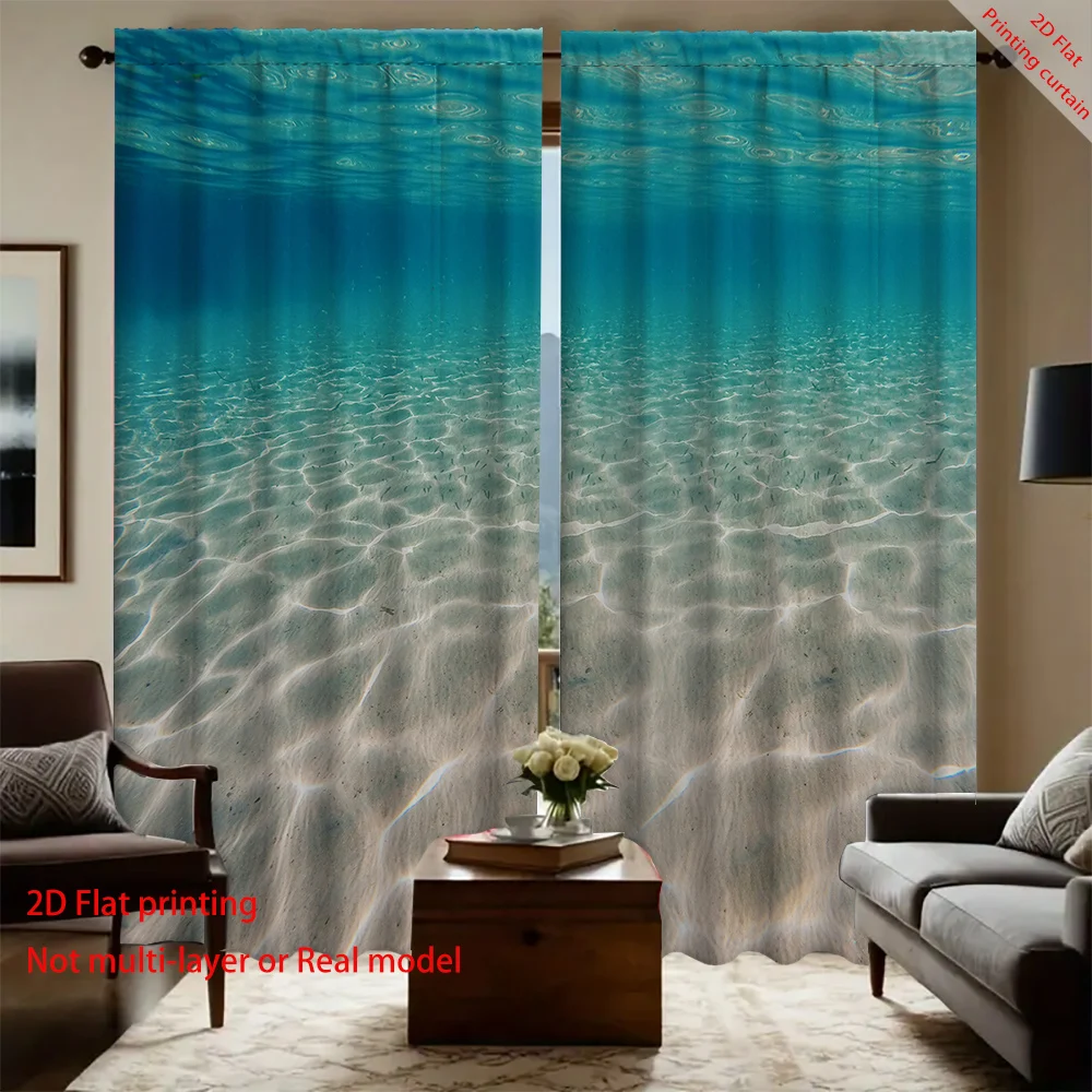 

Blue underwater landscape printed curtains, home decor, bedroom, living room, dormitory, and office sunshade curtains