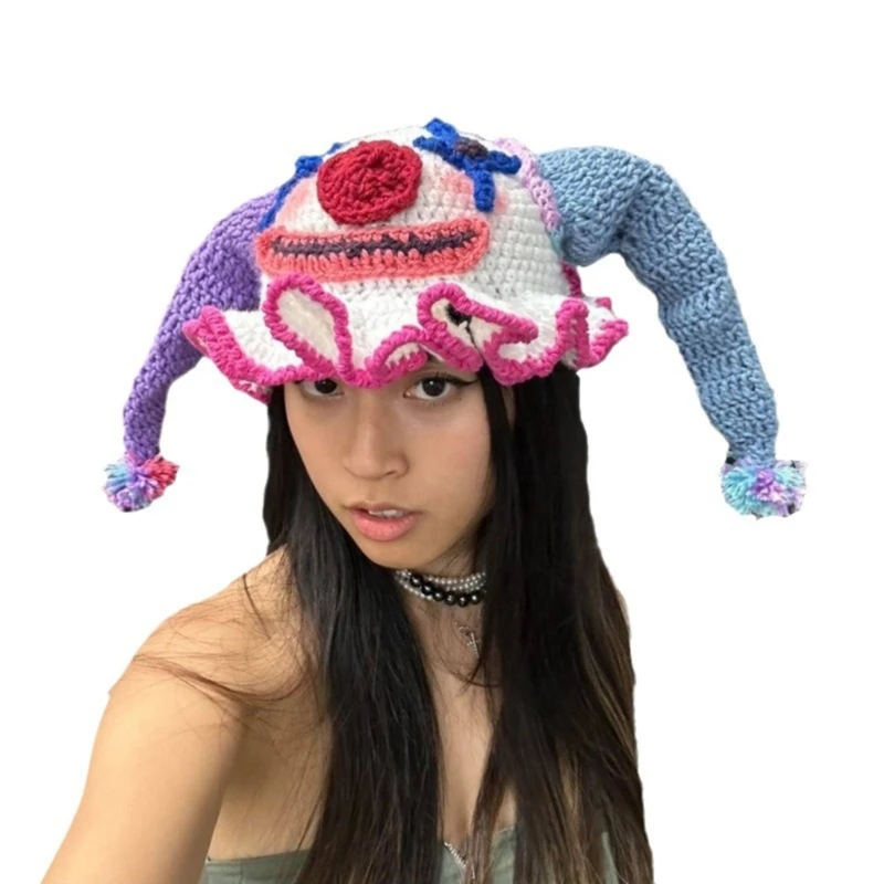 Gorro punto divertido para niñas, gorro payaso con orejas gato, gorro acampada para esquiar libre para