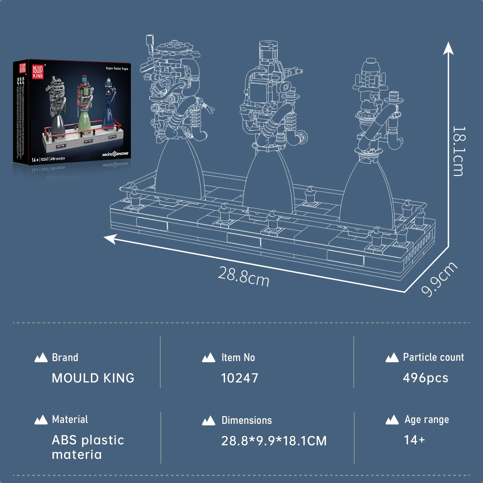 MOLD KING 10247 Raptor Rocket Engine Building Blocks Set Meccanico STEM Modello Educativo 496PCS Mattoni