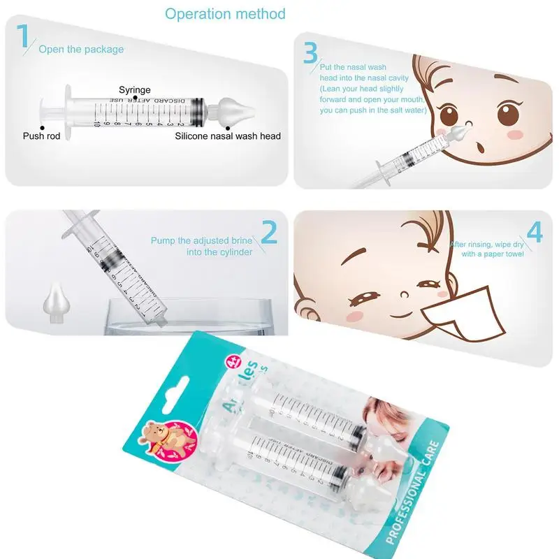 2pcs/set Portable Infant Nose Aspirator Cleaner Nasal Irrigation Syringe For Babies Nasal Washing Care Cleaning Supplies