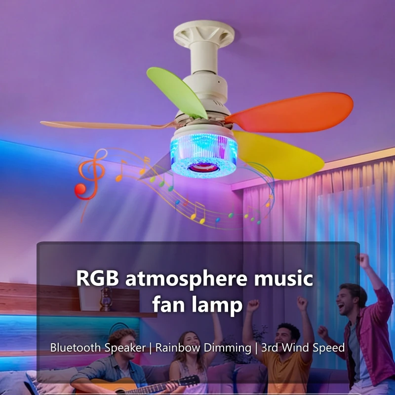 

RGB LED Ceiling Fan Light with Bluetooth Speakers, Music Sync Color Changing 3 Speed Fan Lamp with Remote Timer for Home Party