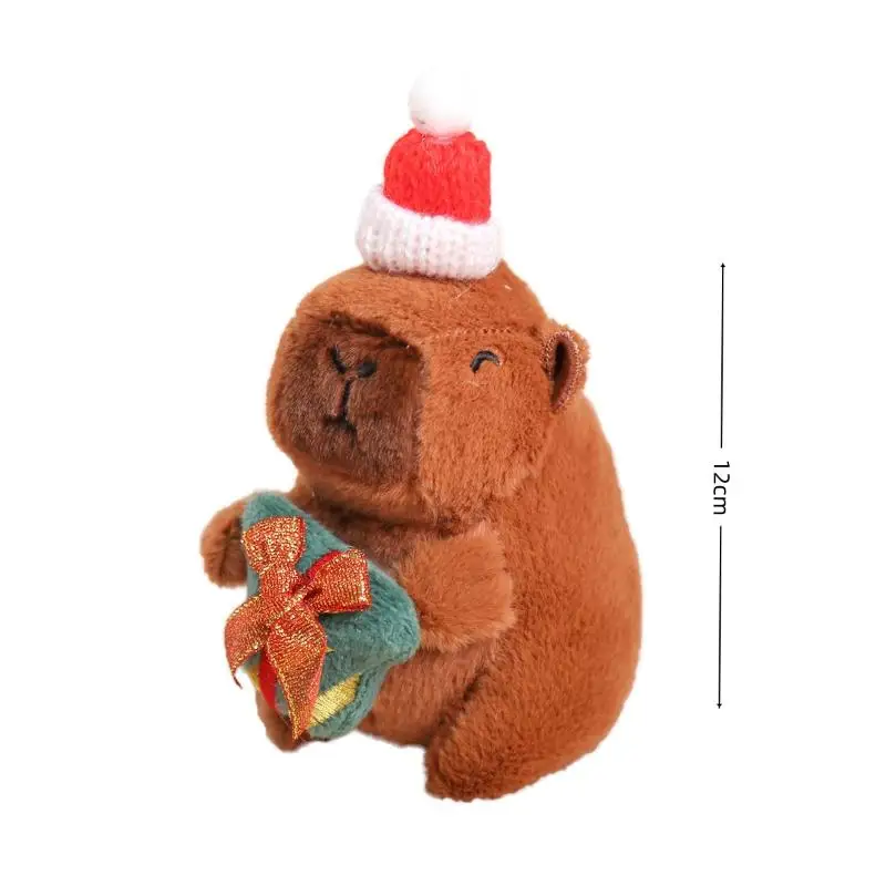 Cute Christmas Capybara Plush Pendant Keychain Soft Stuffed Doll Backpack Hanging Decoration