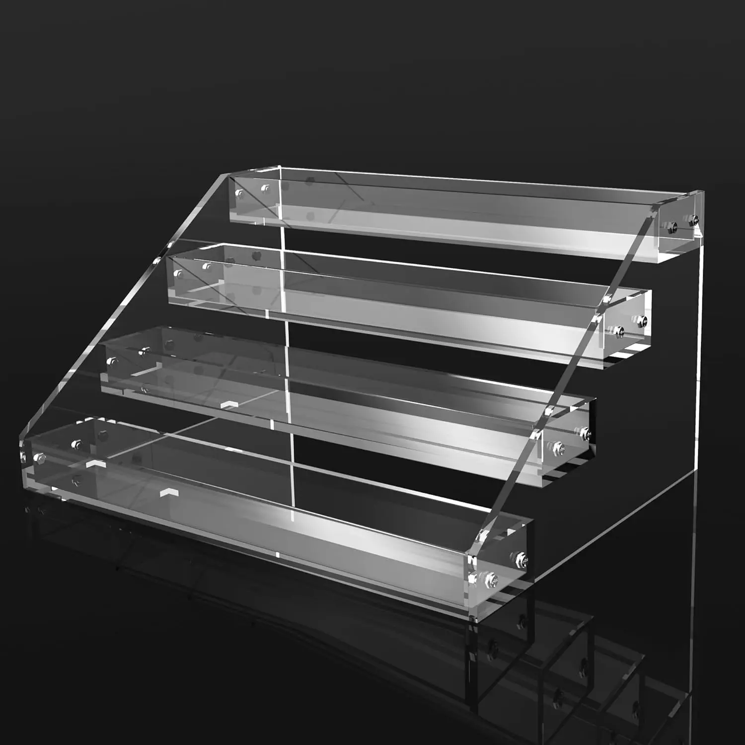 

12" Acrylic Riser Display Stands 4 Tier Clear Display Shelf Double Sided Usable for Makeup Perfume Funko Pop Figures Cupcake