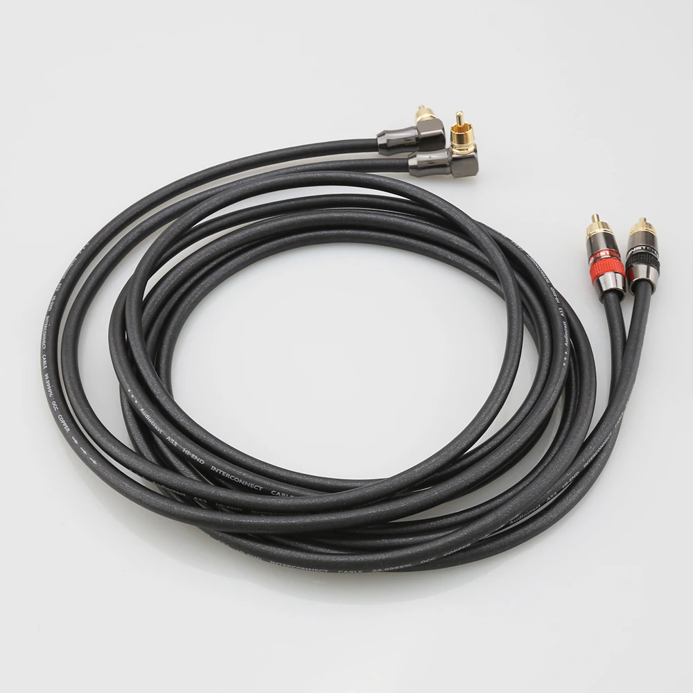 オーディオ相互接続ケーブルのペア,直角ロック,蓮のプラグ,信号線,90度のプラグ