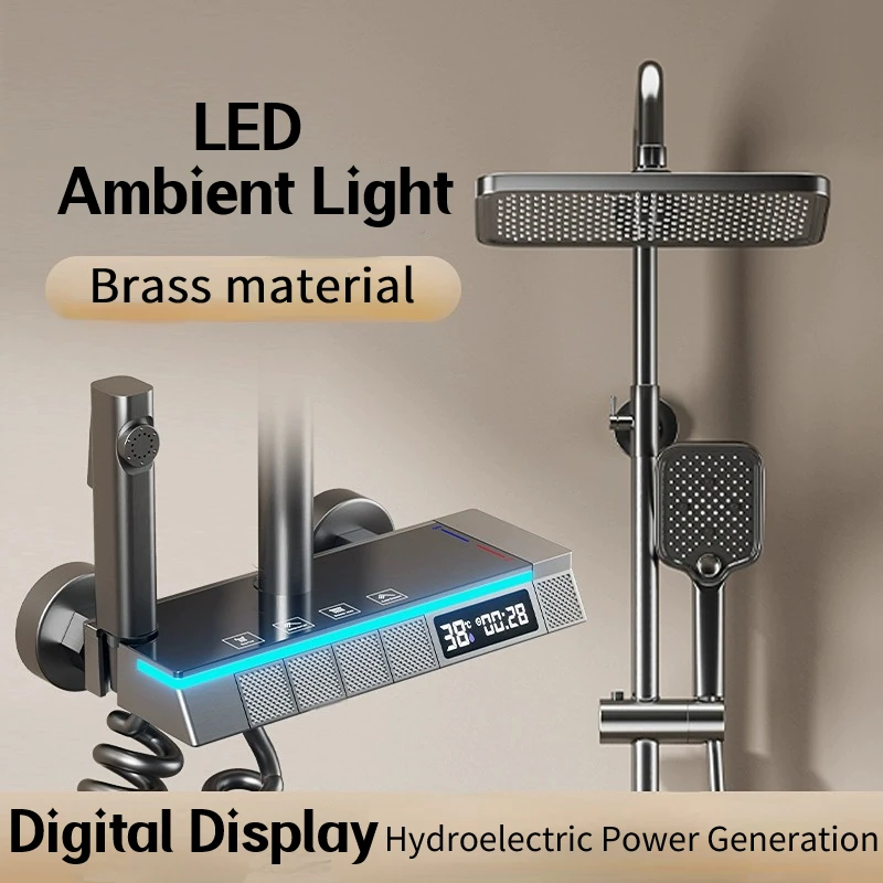 샤워세트 LED Atmosphere Lamp Shower Set Bathroom LED Digital Thermostatic Mixer Shower System Bathtub 해바라기 기수전세트샤워기Shower Faucet Set