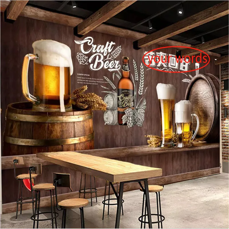 European and American Style Retro Wood or Brick Wall Cowboy Beer Mural Wallpaper 3D Restaurant Bar KTV Winery Walls Decor Murals