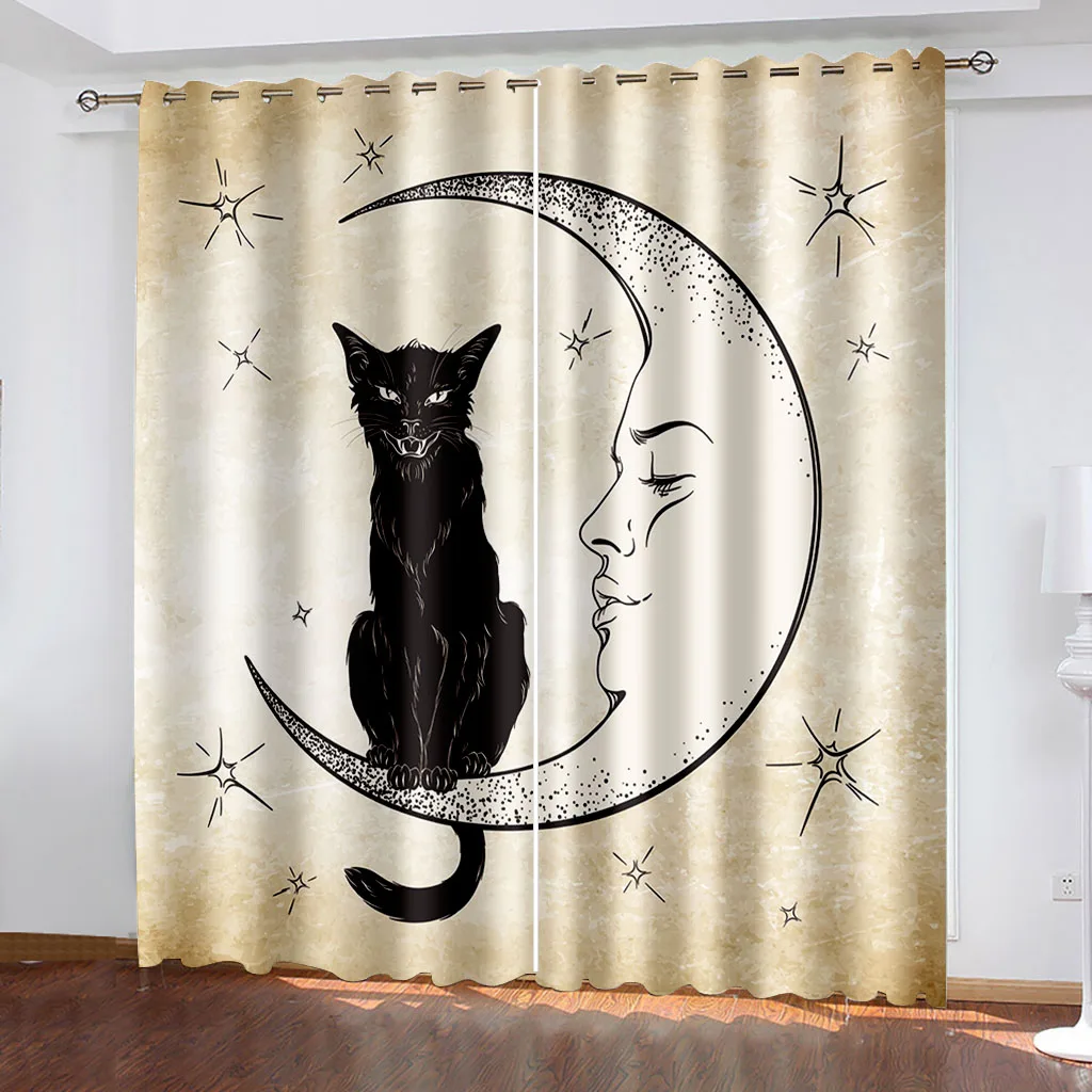 3D Cheap Cartoon Cat Cute Funny Design Shade Thin 2 Piece Window Curtain for Children\'s Kid Bedroom Living Room Decor on Sale