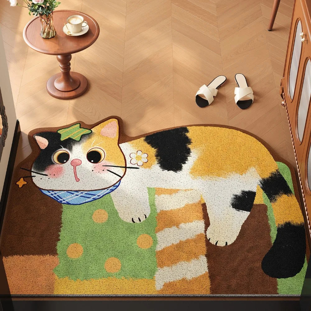 Soft Absorbent Cartoon Cat Carpet Non-Slip Irregular Shaped Bathroom Floor Mat Decorative Doormat Bedroom