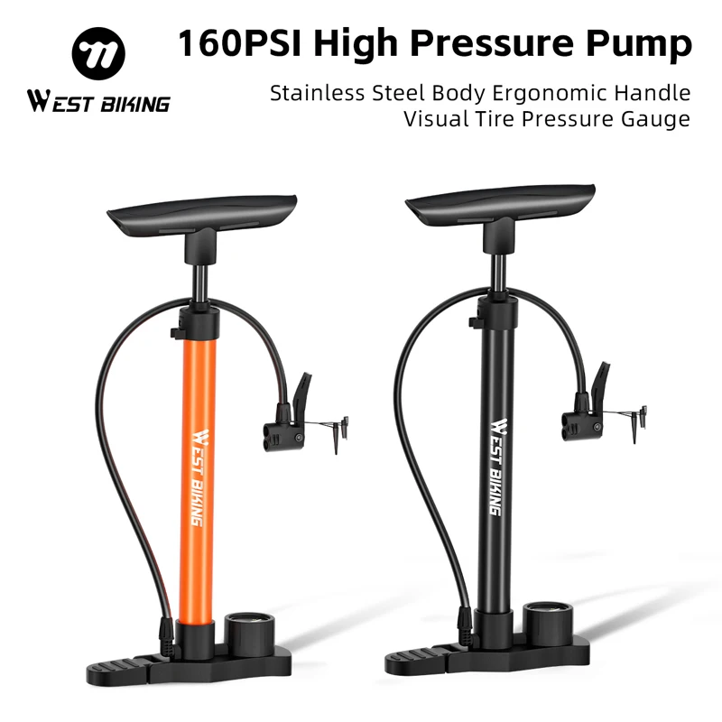 

Насос для велосипедов WEST BIKING высокого давления с манометром, 160 PSI, напольный, из нержавеющей стали, для MTB и шоссейных велосипедов